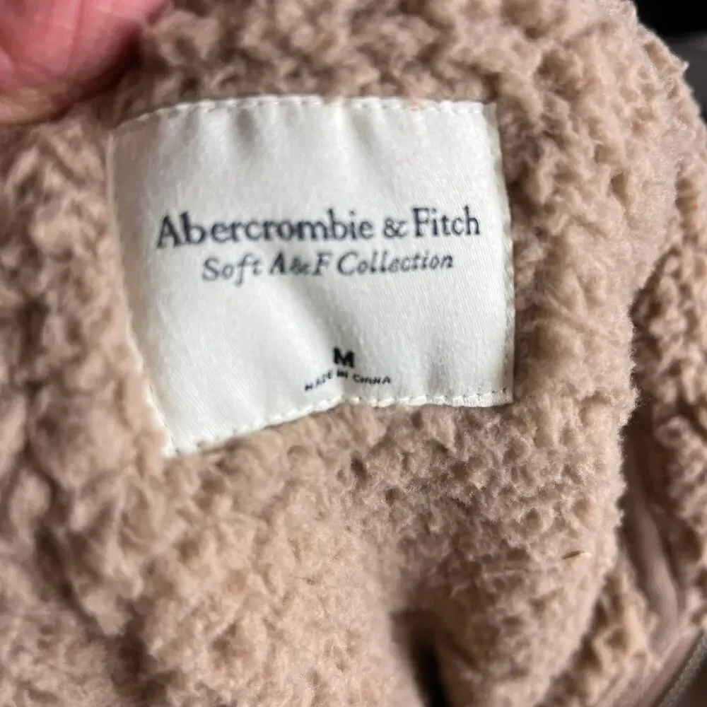 Abercrombie & Fitch Sherpa Fleece Half Zip Pullover Cozy Teddy Jacket Tan Medium